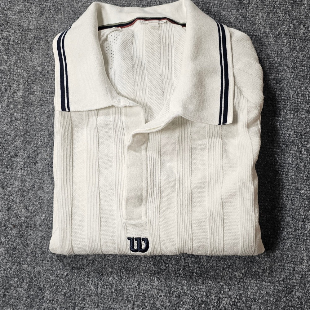 Wilson Mens Knit Polo Shirt Bundle Navy White Ribbed Short Sleeve Vintage Style - Picture 14 of 14